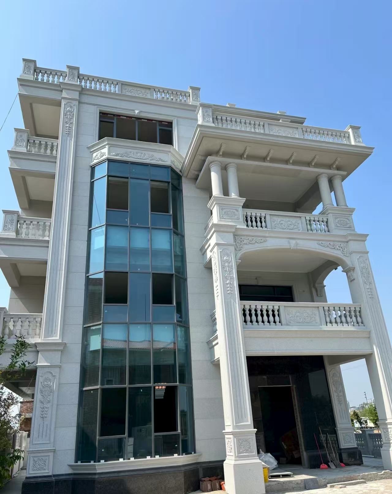 娄底 芝麻白花岗岩别墅外墙干挂效果展示