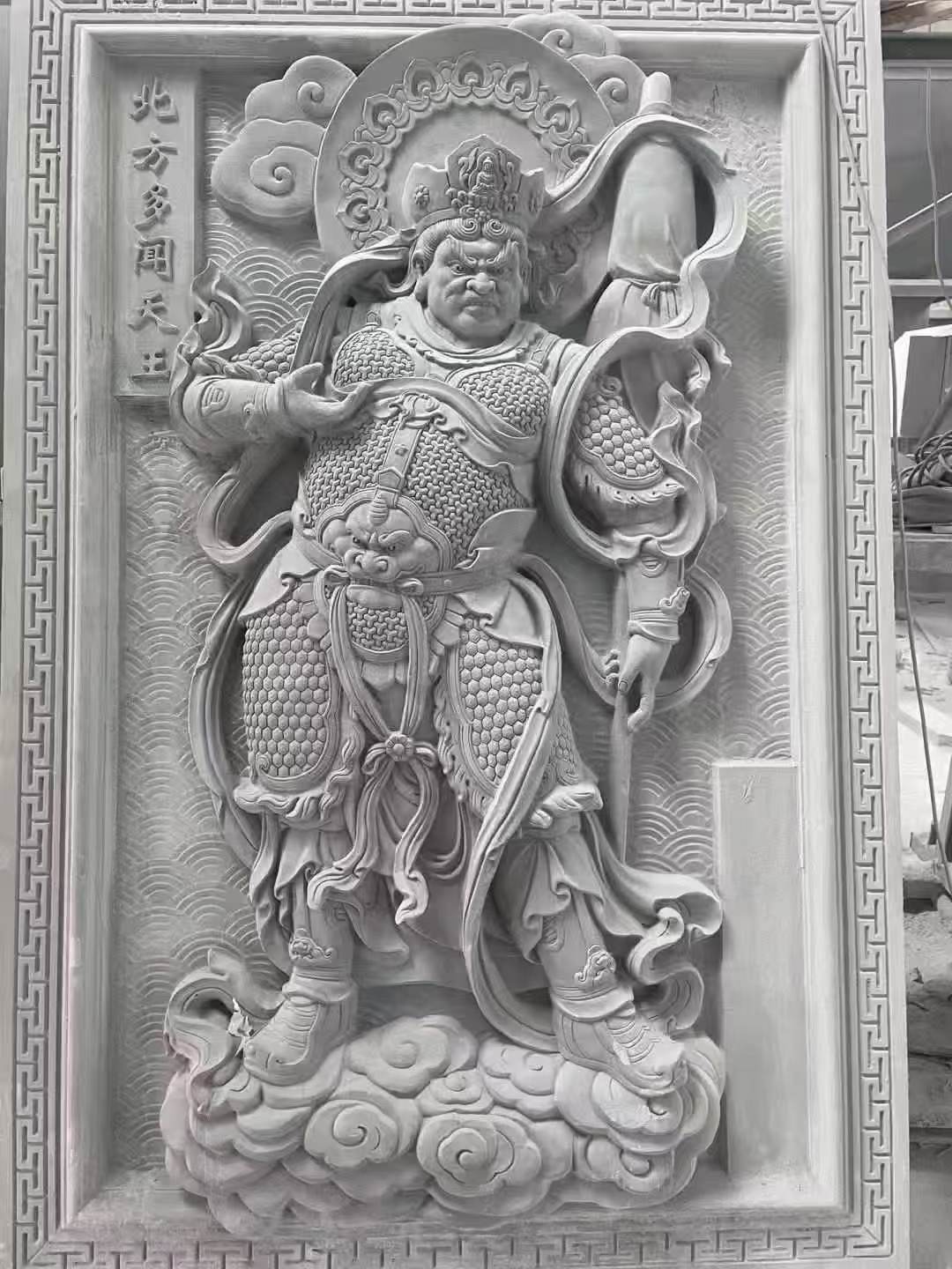 娄底 芝麻灰花岗岩人物雕刻——多闻天王